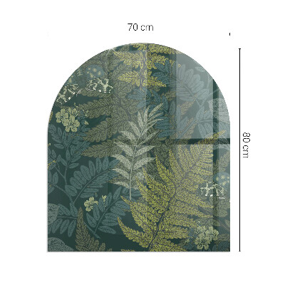 Glass fire hearth semi-oval Plant motifs with butterflies