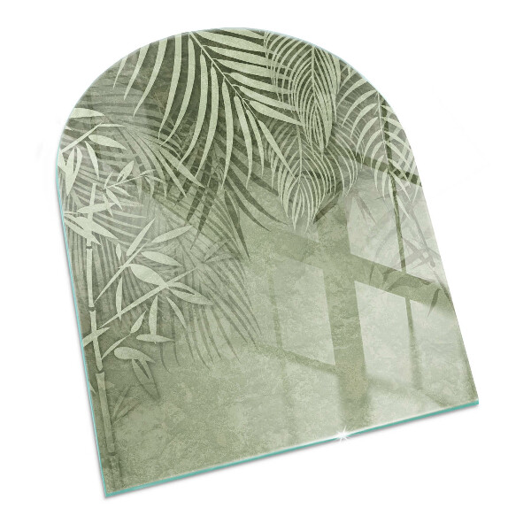 Glass hearth semi-oval Tropical leaves in the background