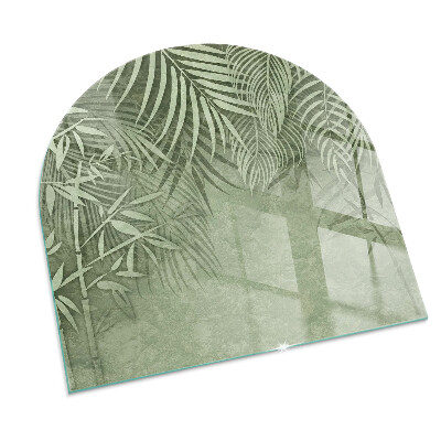 Glass hearth semi-oval Tropical leaves in the background