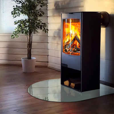 Glass fire hearth semi-oval Delicate marble pattern
