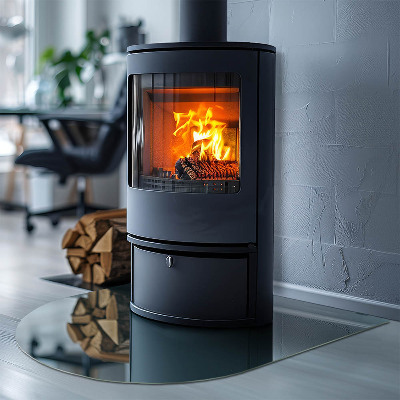 Glass fire hearth semi-oval Sea Color