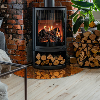 Glass hearth for log burner quarter Wood grain in cross section