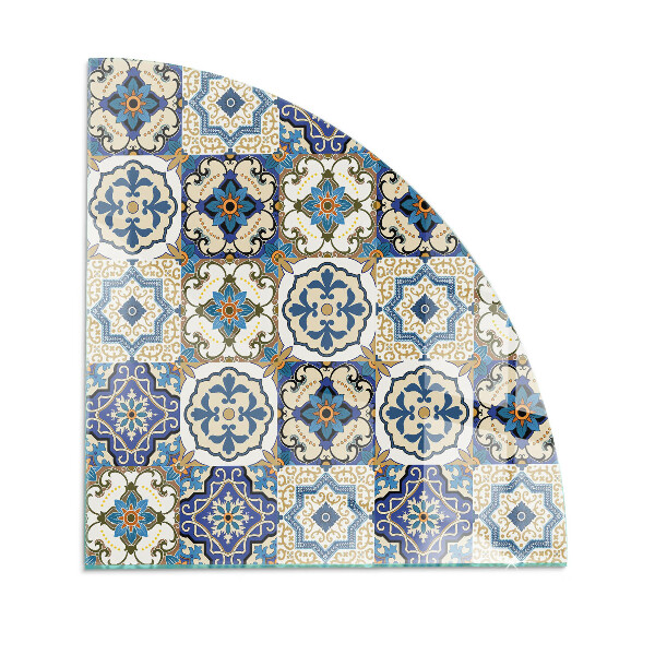 Glass hearth plate quarter Mosaic pattern with flowers