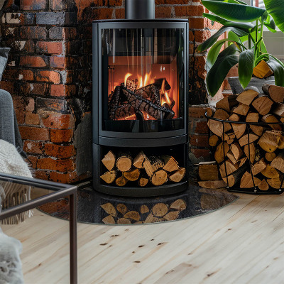 Glass hearth for log burner quarter Stone surface texture