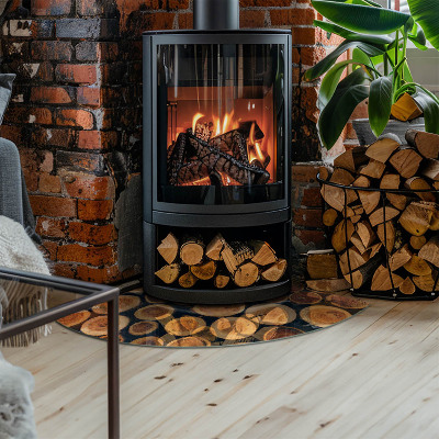 Glass hearth plate quarter Box with cut wood