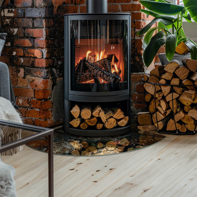 Glass hearth for log burner quarter Floral pattern with butterflies