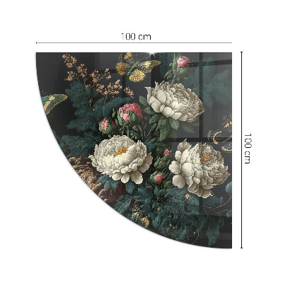Glass hearth for log burner quarter Floral pattern with butterflies