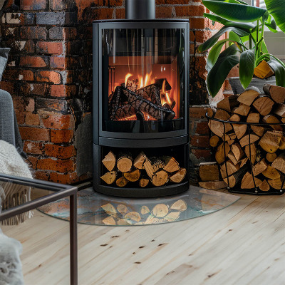 Glass hearth for log burner quarter Abstract fluid pattern
