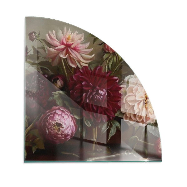 Glass hearth for log burner quarter Flower bouquet in detail