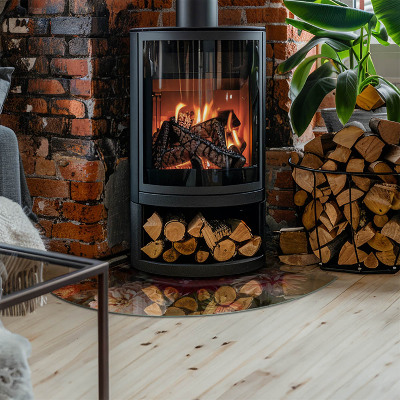 Glass hearth for log burner quarter Flower bouquet in detail