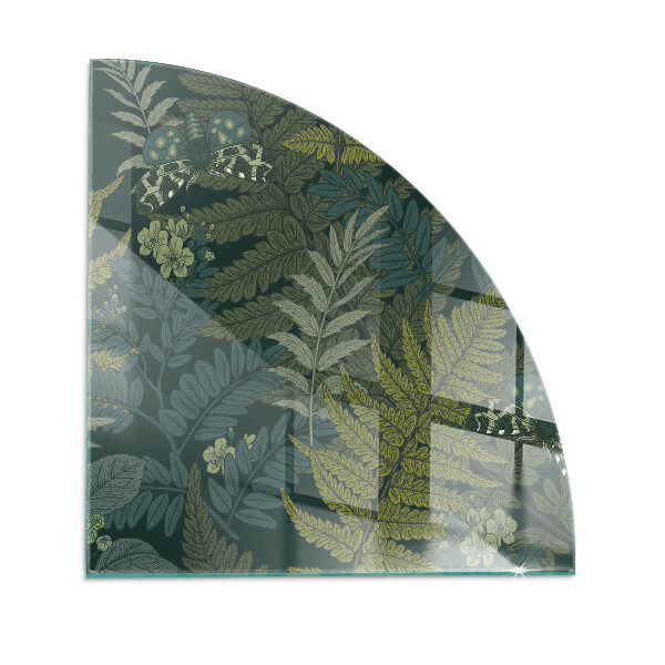 Glass hearth plate quarter Plant motifs with butterflies