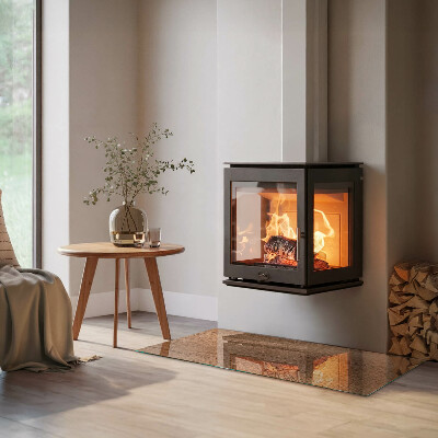 Glass hearth for wood stove rectangular Natural wood pattern