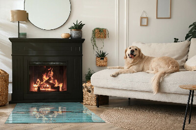 Glass hearth for wood stove rectangular Rustic style boards