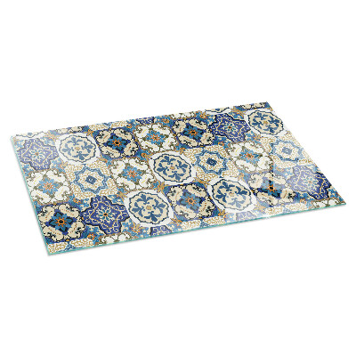 Glass hearth rectangular Mosaic pattern with flowers