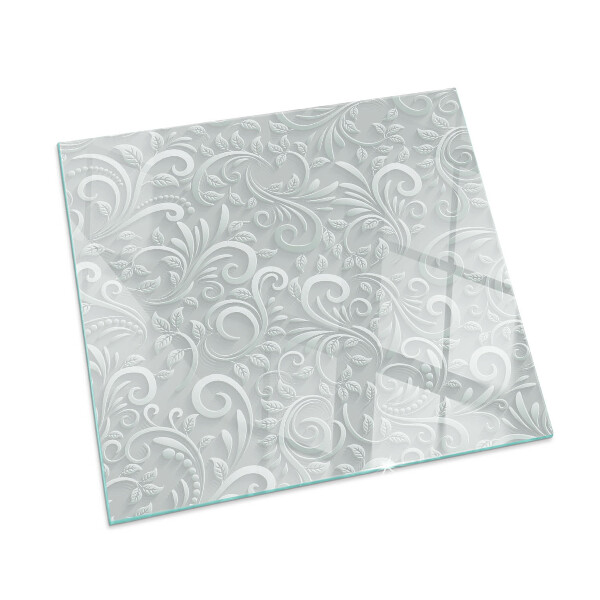Glass hearth for wood stove rectangular Elegant plant pattern