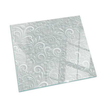 Glass hearth for wood stove rectangular Elegant plant pattern