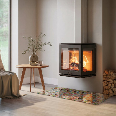 Glass hearth for wood stove rectangular Polygonal patterns in a grid