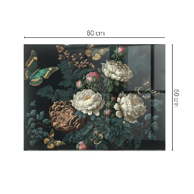 Glass hearth for wood stove rectangular Floral pattern with butterflies