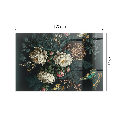 Glass hearth for wood stove rectangular Floral pattern with butterflies