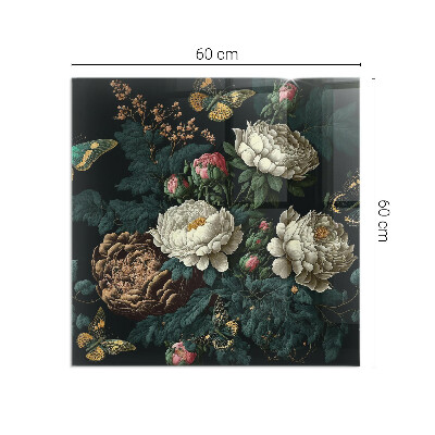 Glass hearth for wood stove rectangular Floral pattern with butterflies