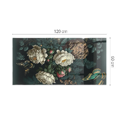 Glass hearth for wood stove rectangular Floral pattern with butterflies