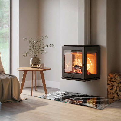 Glass hearth rectangular Abstract waves and lines