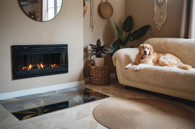 Glass hearth rectangular Elegant leaves in texture