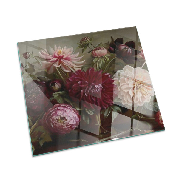Glass hearth for wood stove rectangular Flower bouquet in detail