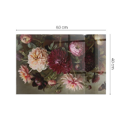 Glass hearth for wood stove rectangular Flower bouquet in detail