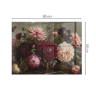 Glass hearth for wood stove rectangular Flower bouquet in detail