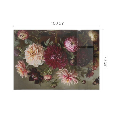 Glass hearth for wood stove rectangular Flower bouquet in detail