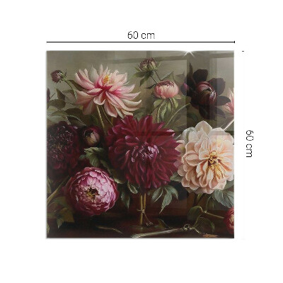 Glass hearth for wood stove rectangular Flower bouquet in detail