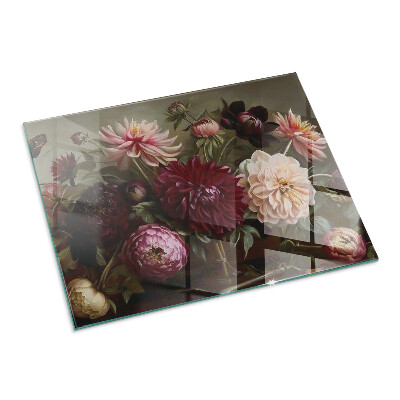 Glass hearth for wood stove rectangular Flower bouquet in detail