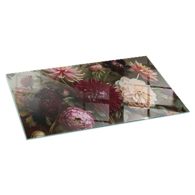 Glass hearth for wood stove rectangular Flower bouquet in detail