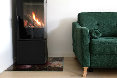 Glass hearth for wood stove rectangular Flower bouquet in detail
