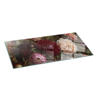 Glass hearth for wood stove rectangular Flower bouquet in detail