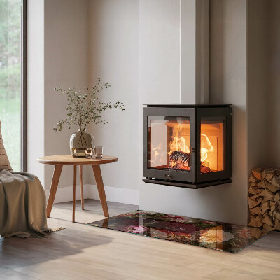 Glass hearth for wood stove rectangular Flower bouquet in detail