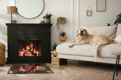 Glass hearth for wood stove rectangular Flower bouquet in detail