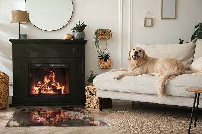 Glass hearth for wood stove rectangular Flower bouquet in detail