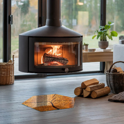 Glass hearth pad hexagonal Wood in cross-section with natural grain