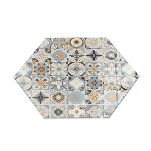 Glass hearth plate hexagonal Mosaic patterns in tiled shapes