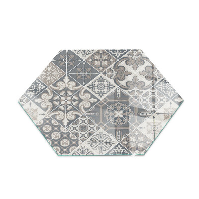 Glass hearth for log burner hexagonal Arrangement of mosaic decorations