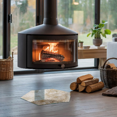 Glass wood burner hearth hexagonal Delicate leaf patterns