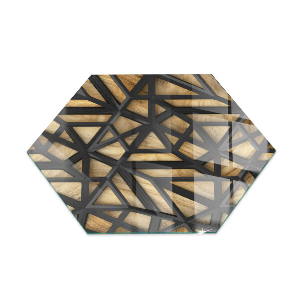 Glass hearth for log burner hexagonal Modern shapes with a wooden accent