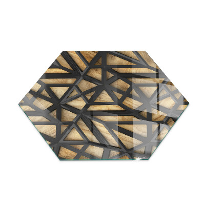 Glass hearth for log burner hexagonal Modern shapes with a wooden accent