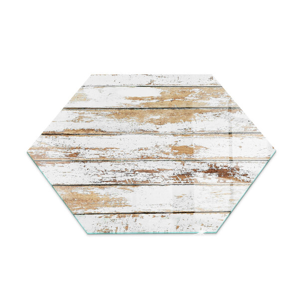 Glass hearth pad hexagonal Rusty wooden board