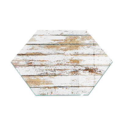 Glass hearth pad hexagonal Rusty wooden board