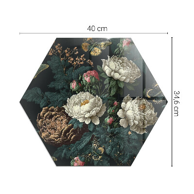 Glass hearth plate hexagonal Floral motif with butterflies