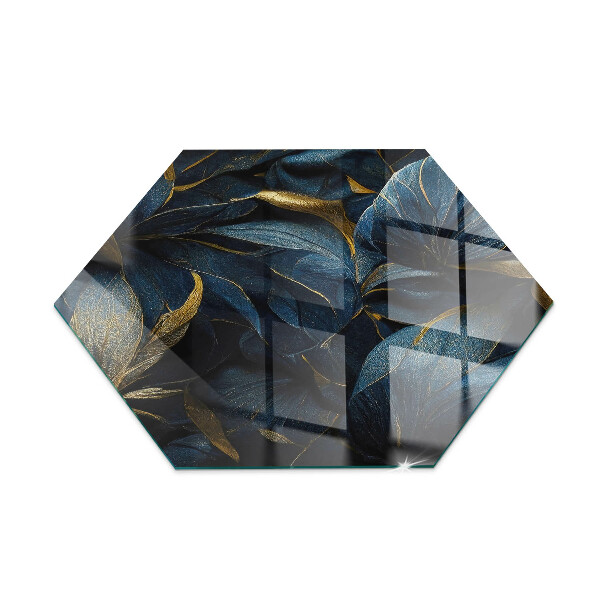 Glass wood burner hearth hexagonal Stylish leaves in the structure