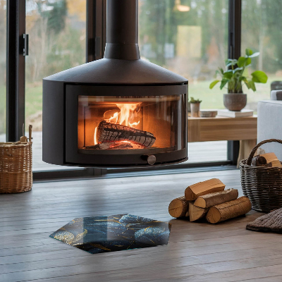 Glass wood burner hearth hexagonal Stylish leaves in the structure